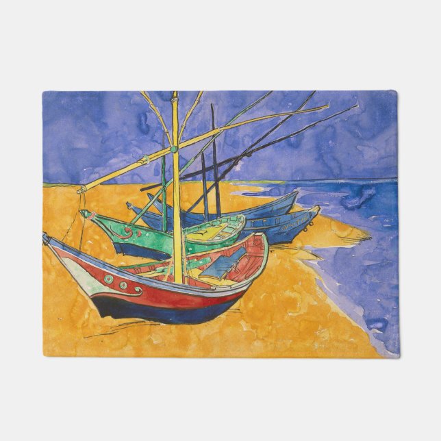 Felpudo Playa del Impresionismo de los barcos Van Gogh (Anverso)