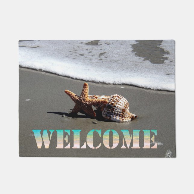 Felpudo Playa,Estrella de mar,Concha de mar ,Bienvenido (Anverso)