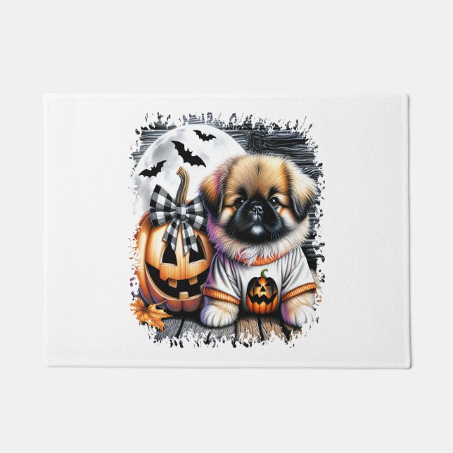 Felpudo Plaza de Halloween de Perro Pekín (Anverso)