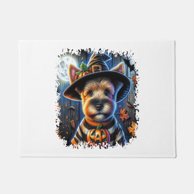 Felpudo Plaza de Halloween del Perro Terrier (Anverso)