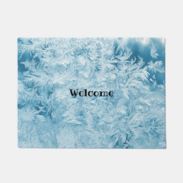 Felpudo plumas azules abstractas y copos de nieve