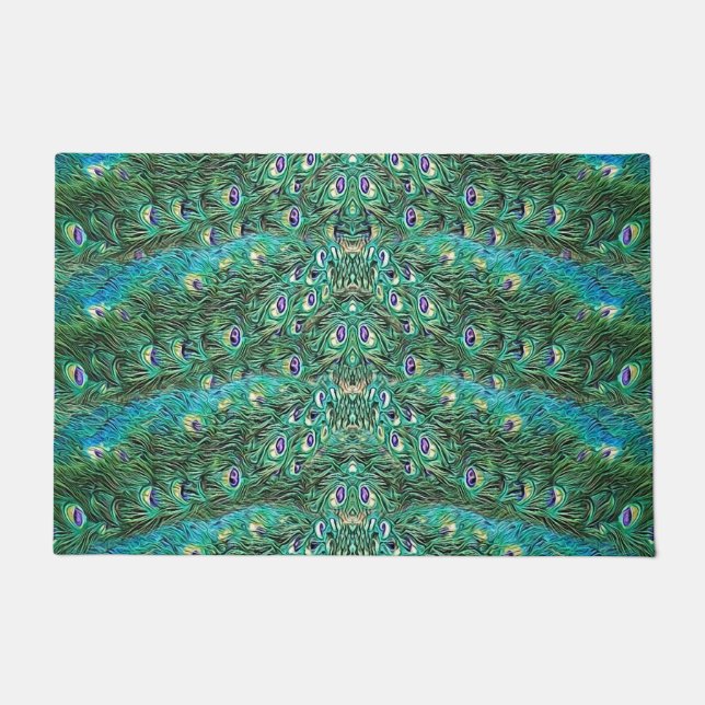 Felpudo Plumas de pavo real, abstractas - patrón en acríli (Anverso)