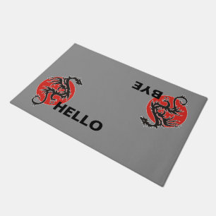 Felpudo Poder de Sun del dragón - blanco rojo negro + sus