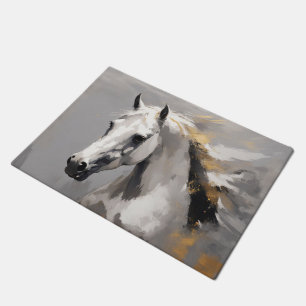 Felpudo Poderoso retrato de caballo blanco con efecto óleo