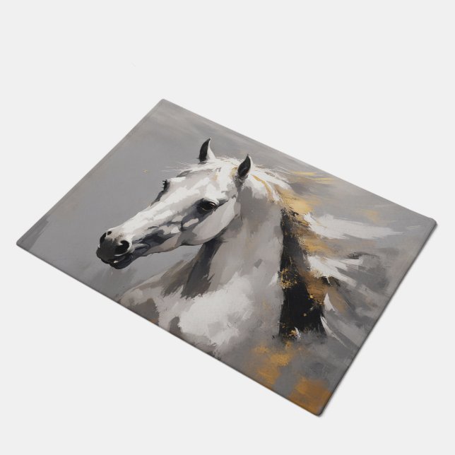 Felpudo Poderoso retrato de caballo blanco con efecto óleo (Angular)