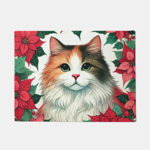 Felpudo Poinsettia Calico Cat Navidades