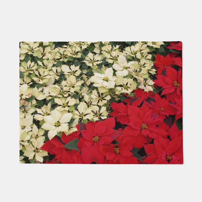 Felpudo Poinsettias blancas y rojas con flores (Anverso)
