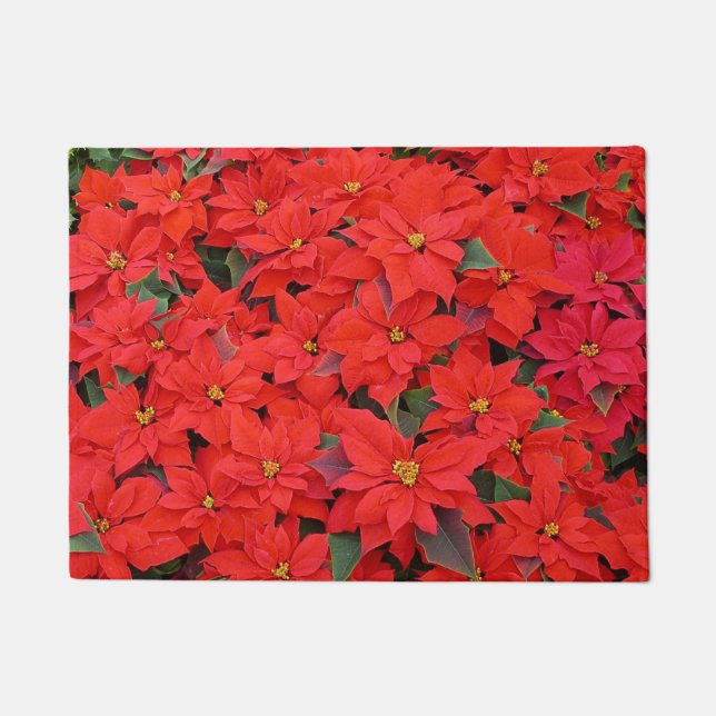 Felpudo Poinsettias rojas Navidad la foto floral navideña (Anverso)