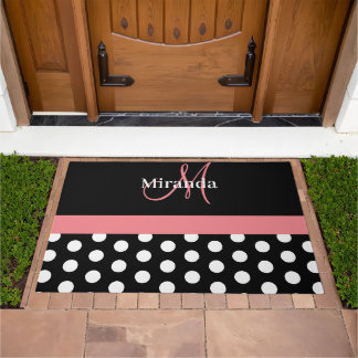 Felpudo Polka Black White Pink Monogram Script