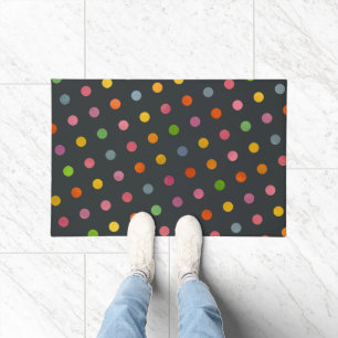 Felpudo Polka colorida moderna y fina con puntos de carbón