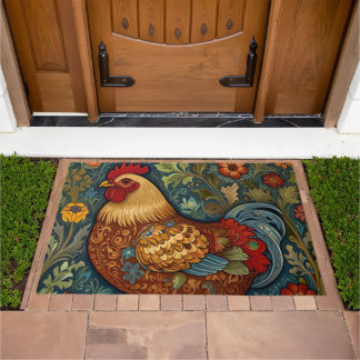 Felpudo Pollo del país del boho de los gallos retro de la