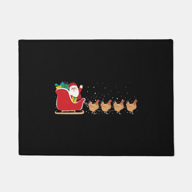 Felpudo Pollo Santa Navidades Sleigh - Pollo divertido (Anverso)
