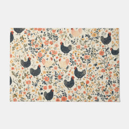 Felpudo Pollos de granja, gallinas y cabaña de flores