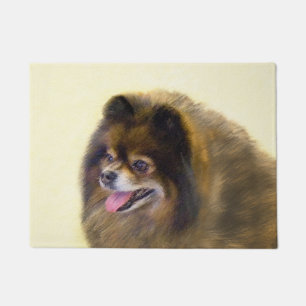 Felpudo Pomeranian negro y moreno que pinta arte original