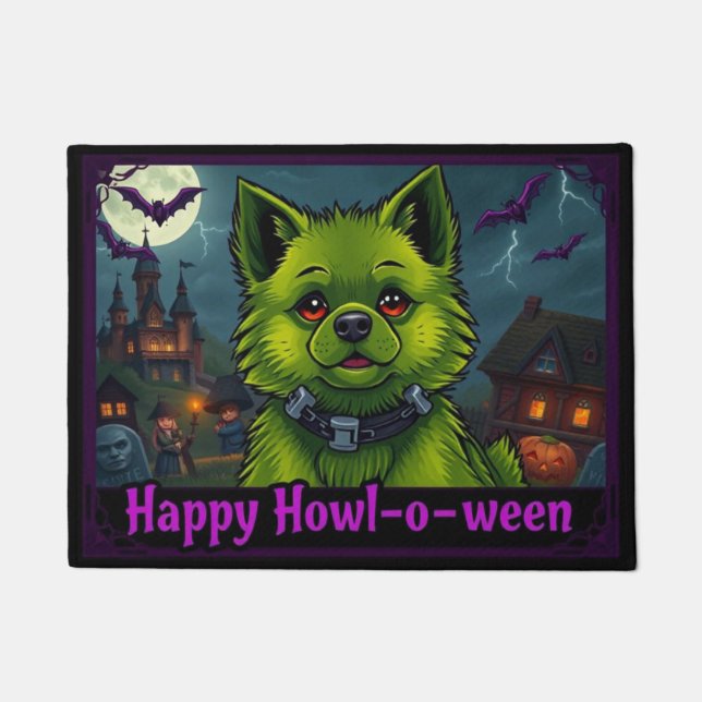 Felpudo Pomeranianstein Feliz Cómo-l-o-ween (Anverso)