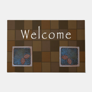 Felpudo Ponente de opinión Welcome Mat con pinecona marrón