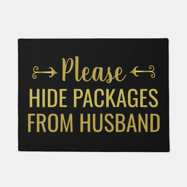 Felpudo Por favor, oculte paquetes de Husband Gold Black F (Anverso)