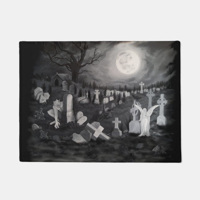 Felpudo Por la noche en el cementerio - Ángel con el diabl (Anverso)