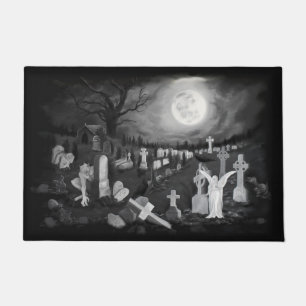 Felpudo Por la noche en el cementerio - Ángel con el diabl