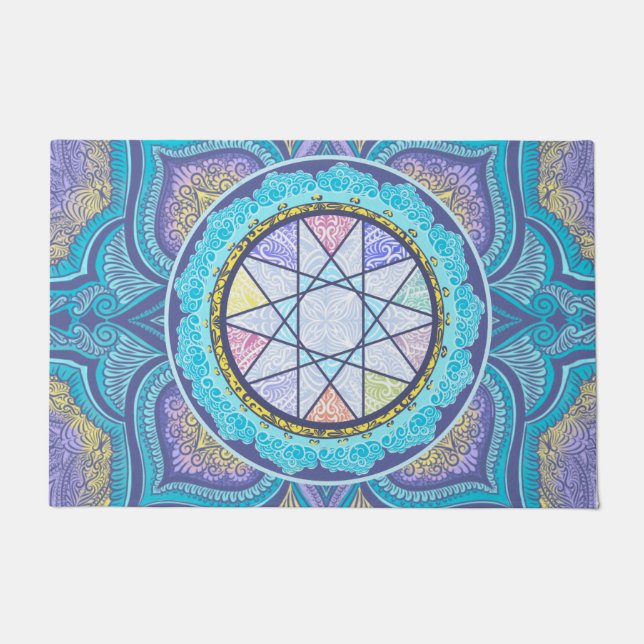 Felpudo Portal de geometría celeste | Mandala mística (Anverso)