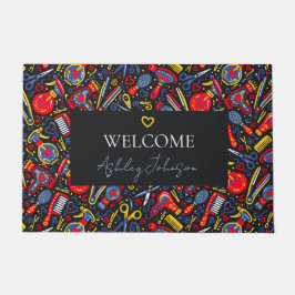 Felpudo Portuguese folk hair icons — black, red & blue