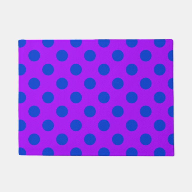 Felpudo Pos de polka azul sobre morado (Anverso)