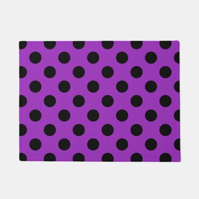 Felpudo Pos de polka negro sobre morado (Anverso)