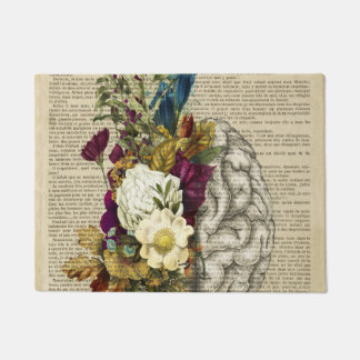 Felpudo poster de anatomía cerebral floral médica