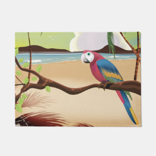 Felpudo Póster de loro de isla tropical vintage del Caribe