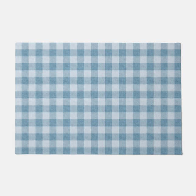 Felpudo Powder  Blue Gingham Buffalo Check Linen Texture (Anverso)