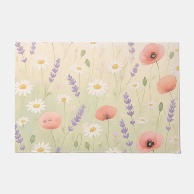 Felpudo Pradera de flores silvestres pastel suave floració (Anverso)