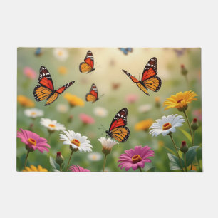 Felpudo Prado de Mariposas Patrón Continuo Flores Vibrante