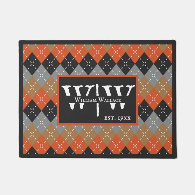 Felpudo Preppy Argyle Naranja Gray Argyle Personalizado (Anverso)