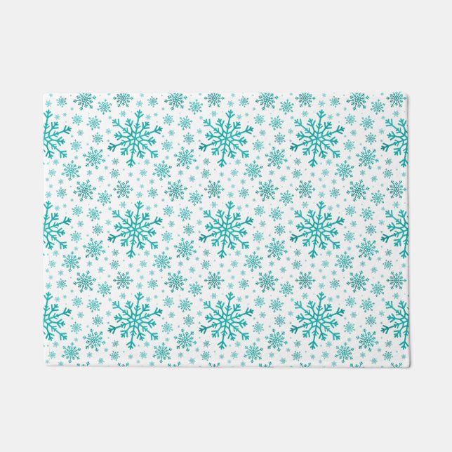 Felpudo Pretty Green Christmas Snowflakes on Winter White (Anverso)