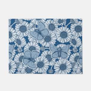 Felpudo Primavera azul, flores silvestres, margaritas