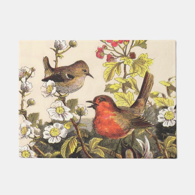 Felpudo Primavera Robin Birds Red Birds (Anverso)