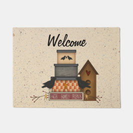 Felpudo Primitive Faith Family Friends Door Mat