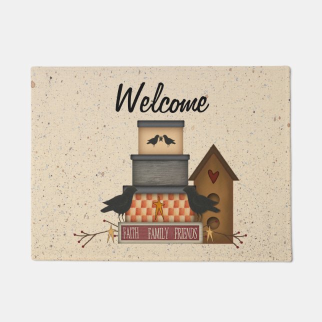 Felpudo Primitive Faith Family Friends Door Mat (Anverso)