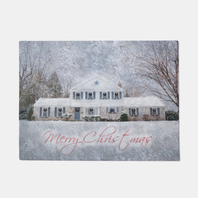 Felpudo Primitive Winter Snow Country Rustic Open House (Anverso)