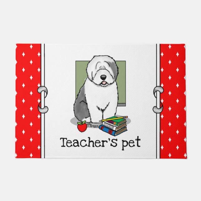 Felpudo Profesora de escuela perro pastor de inglés viejo  (Anverso)