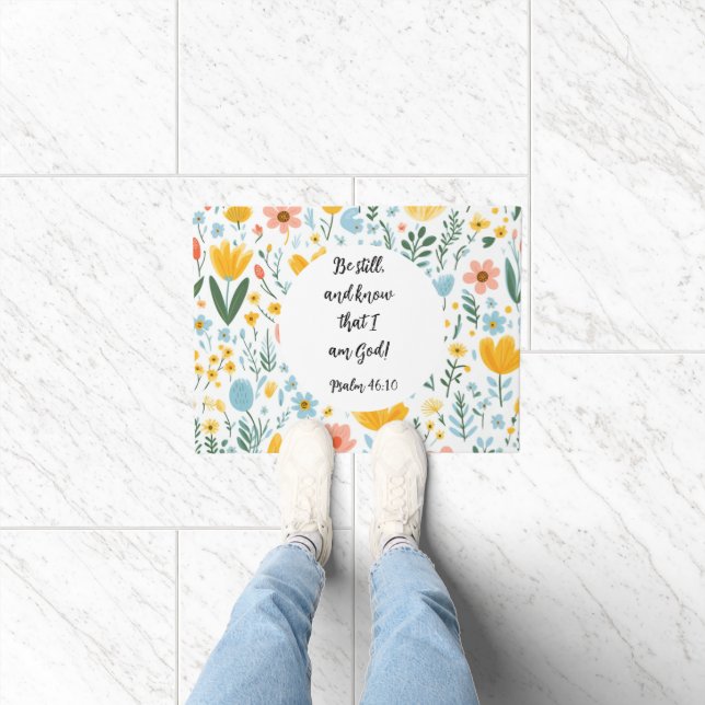 Felpudo Psalm 46:10 Floral Doormat (Interior)