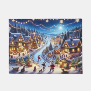 Felpudo Pueblo navideño invernal festivo nocturno
