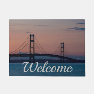 Felpudo Puente Mackinac En Doormat De Bienvenida Al Dusk