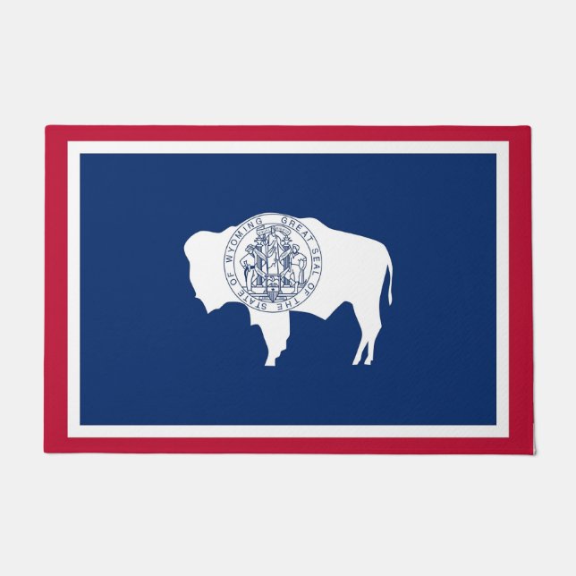 Felpudo Puerta con bandera de Wyoming, EE.UU. (Anverso)