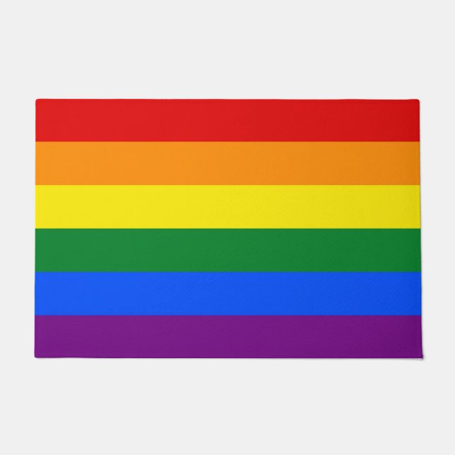 Felpudo Puerta con bandera del orgullo gay de LGBT (Anverso)