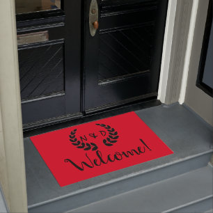Felpudo Puerta de bienvenida roja personalizada por Person