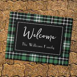 Felpudo Puerta de bienvenida verde monogramada de familia