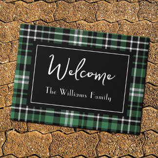 Felpudo Puerta de bienvenida verde monogramada de familia