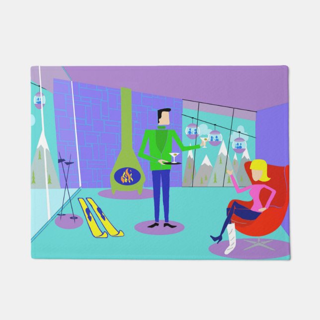 Felpudo Puerta de la Puerta de la Esquí Retro (Anverso)