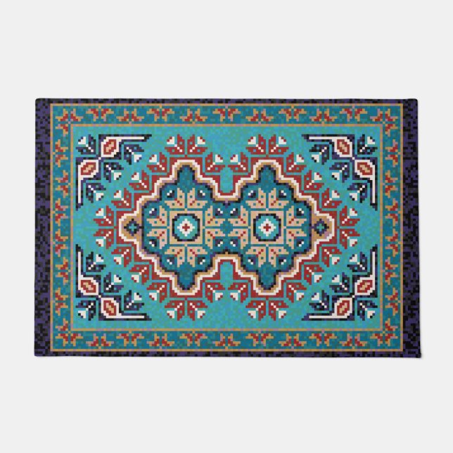 Felpudo Puerta del patrón mosaico navajo de indios nativos (Anverso)